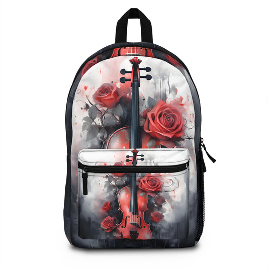 Elegant Violin & Roses Backpack - Stylish Music-Themed Daypack for Music Lovers & Floral Enthusiasts